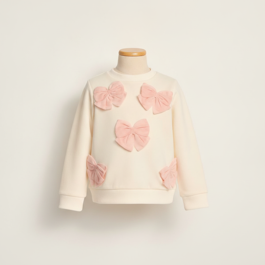 Girls Bow Fleece Sweatshirt - Le Petite Ballet - Cream