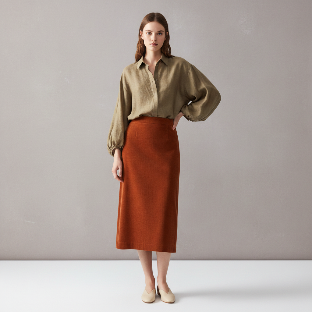 Women's Khaki green Linen-Blend Blouse