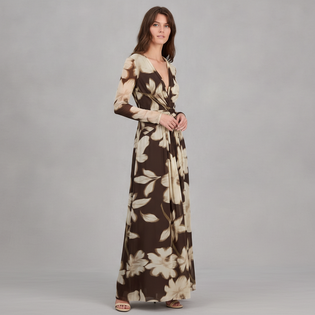 Petite Mesh Long-Sleeve Maxi Dress