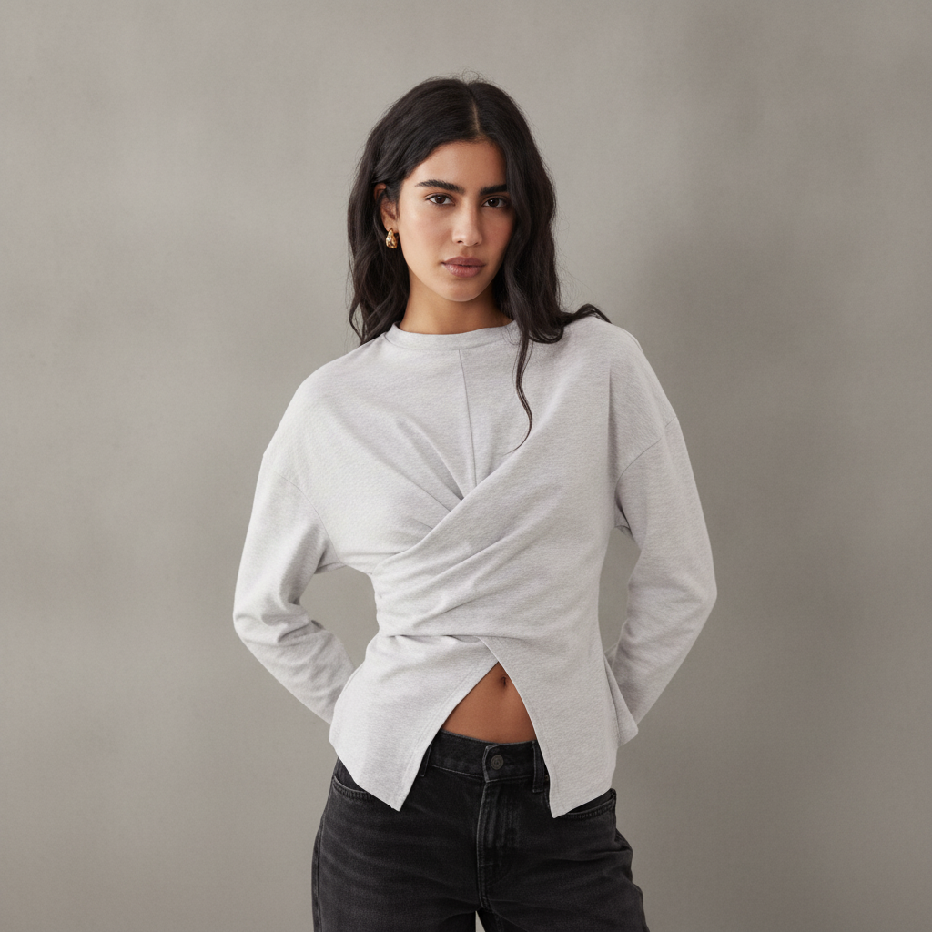 ASOS DESIGN long sleeve wrap T-shirt in gray heather
