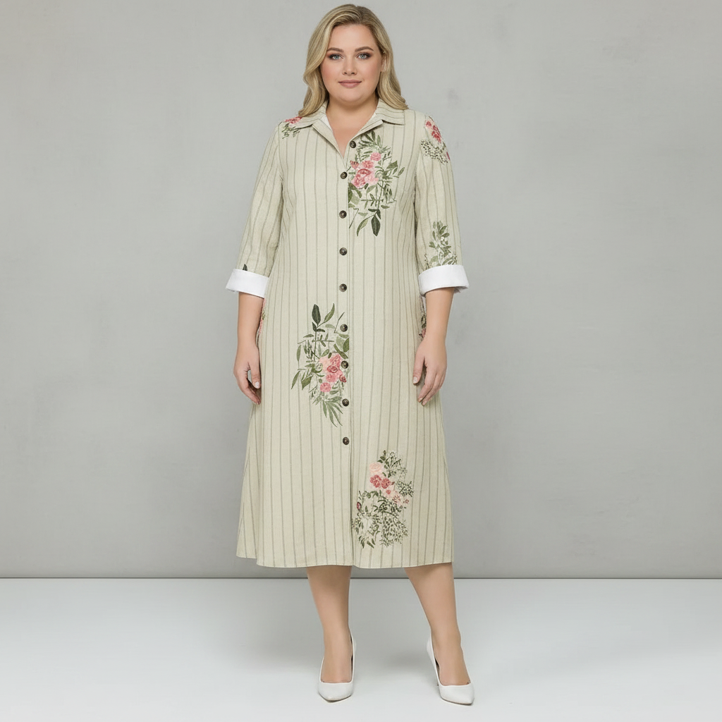 standards & practices Plus Striped Floral Button Down Midi Shirt Dress