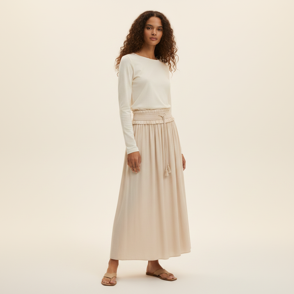 Women's Light beige Tasseled Maxi Skirt