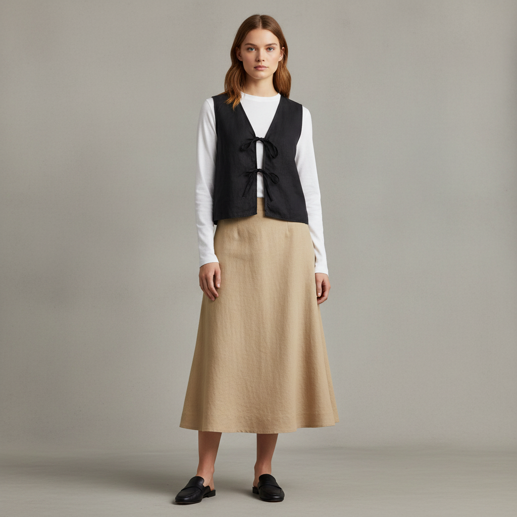 Linen Tie Front Vest