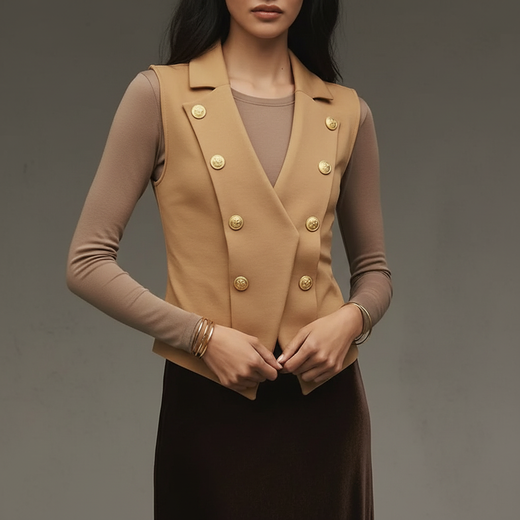 By Anthropologie Sergeant Vest - pictured with Taupe Abardsion Long Sleeve Fitted Shell