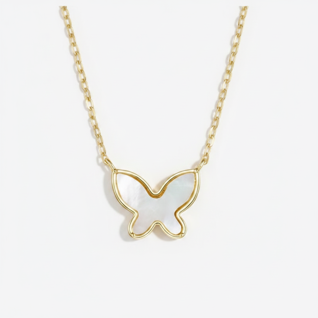Guili 14k Gold Plated Mother of Pearl Butterfly Pendant Layering