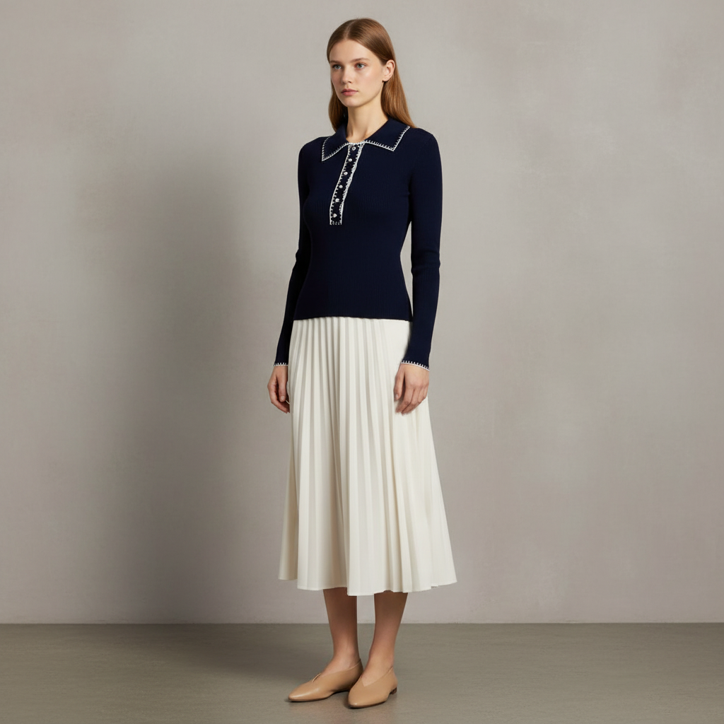 Contrast Whipstitch Rib Sweater