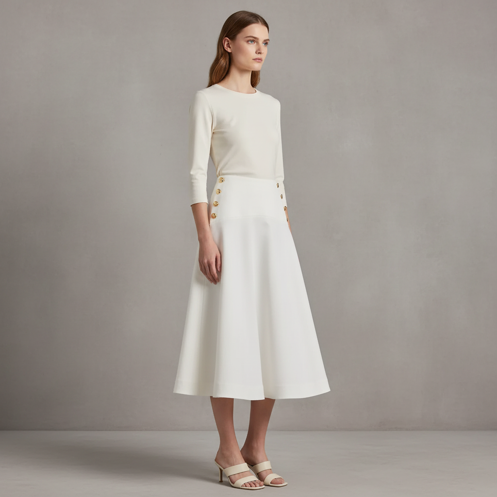 Drop-Waist Stretch Cotton Midi Skirt