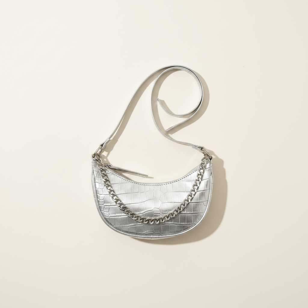 Jade Faux Leather Bag in Silver