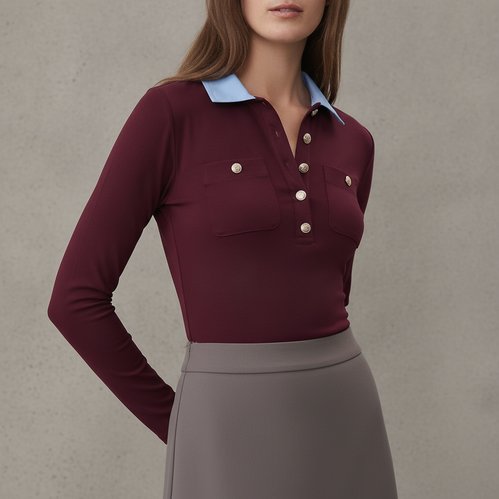 Contrast Collar Henley Top