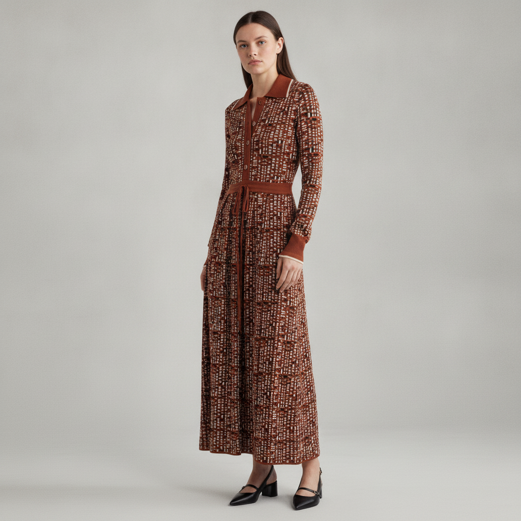 Tipped Long Sleeve Drawstring Waist Sweater Dress
