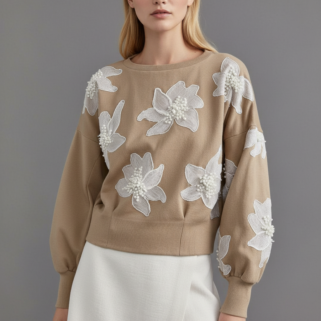 Ollari Deco Floral Embellished Pullover