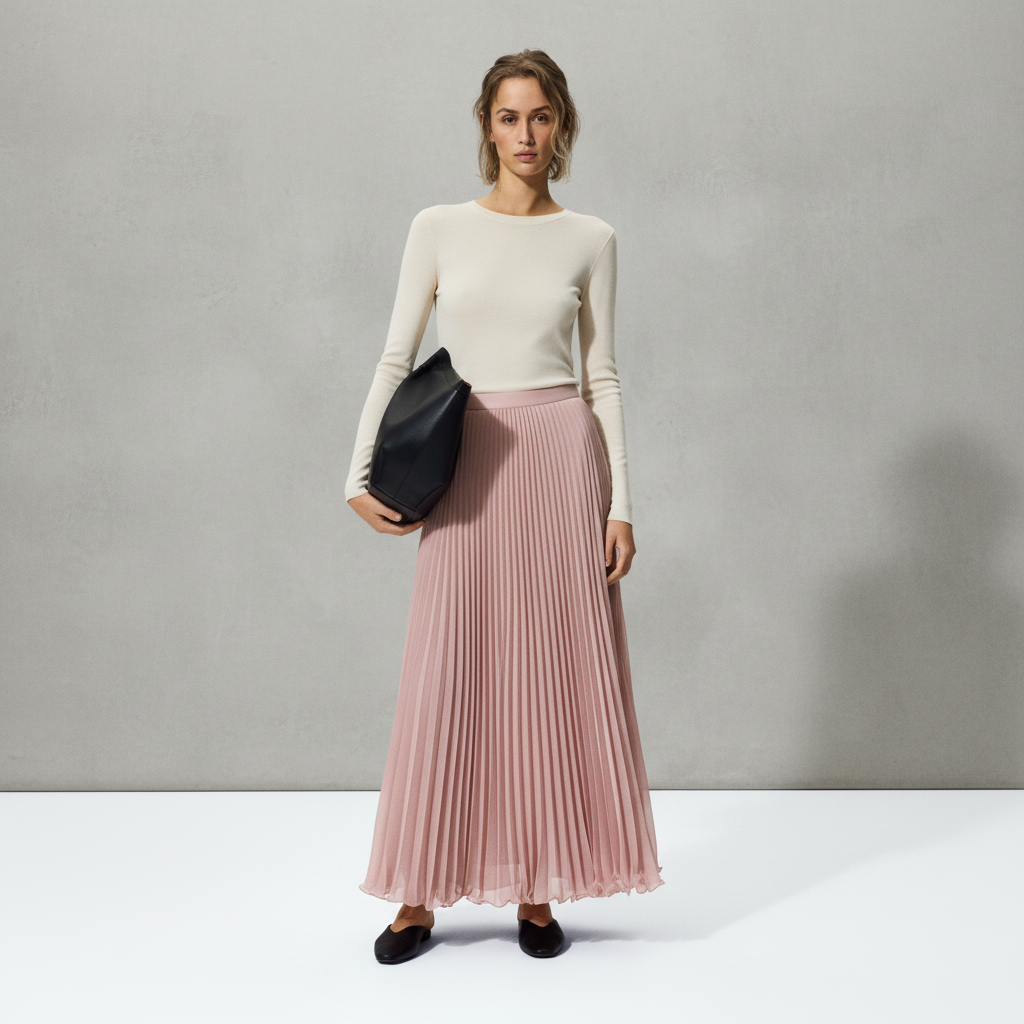 Women's Dusty pink Sheer Pleated Skirt