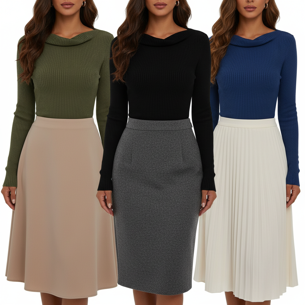PRETTYGARDEN Cowl Neck Ribbed Knit Top
