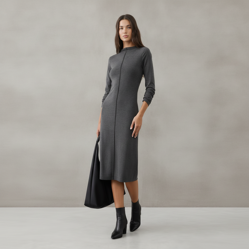 Cozy Ribbed Knit Midi Dress
