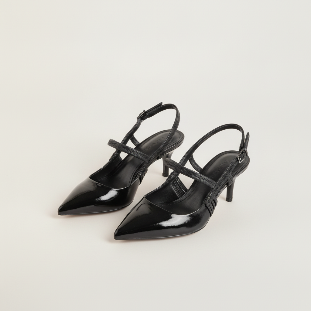 Pointed Leather Slingback Kitten Heels