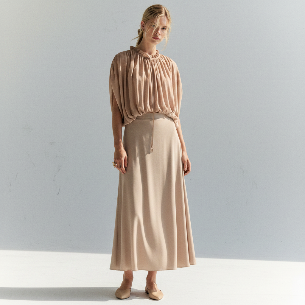 Women's Beige Oversized Bubble-Hem Blouse