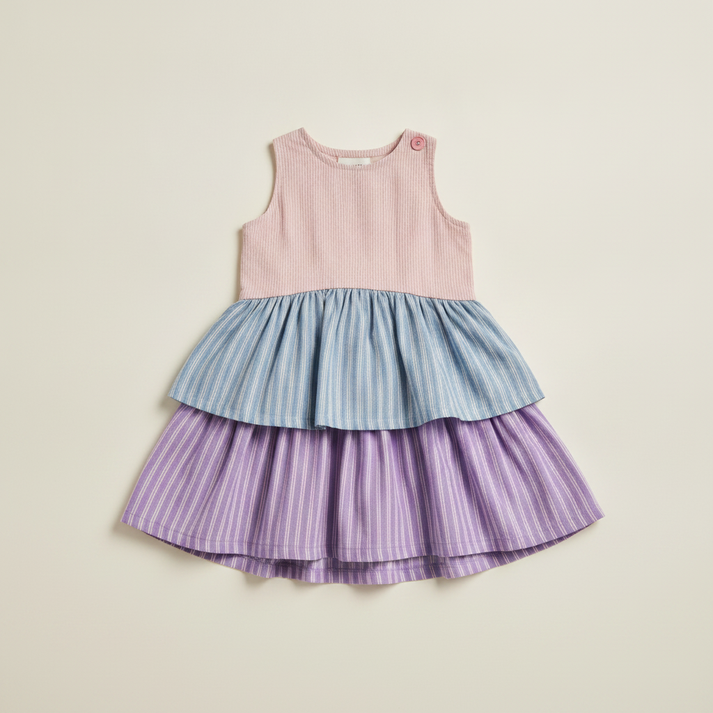 Otter Avenue Toddler Girl Tiered Drop-Waist Dress in Stripes - Blue/Purple
