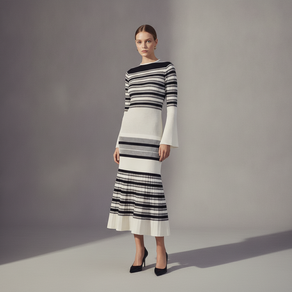 Black and White Knit Dress