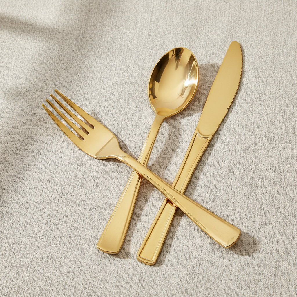 100pcs Gold Plastic Silverware