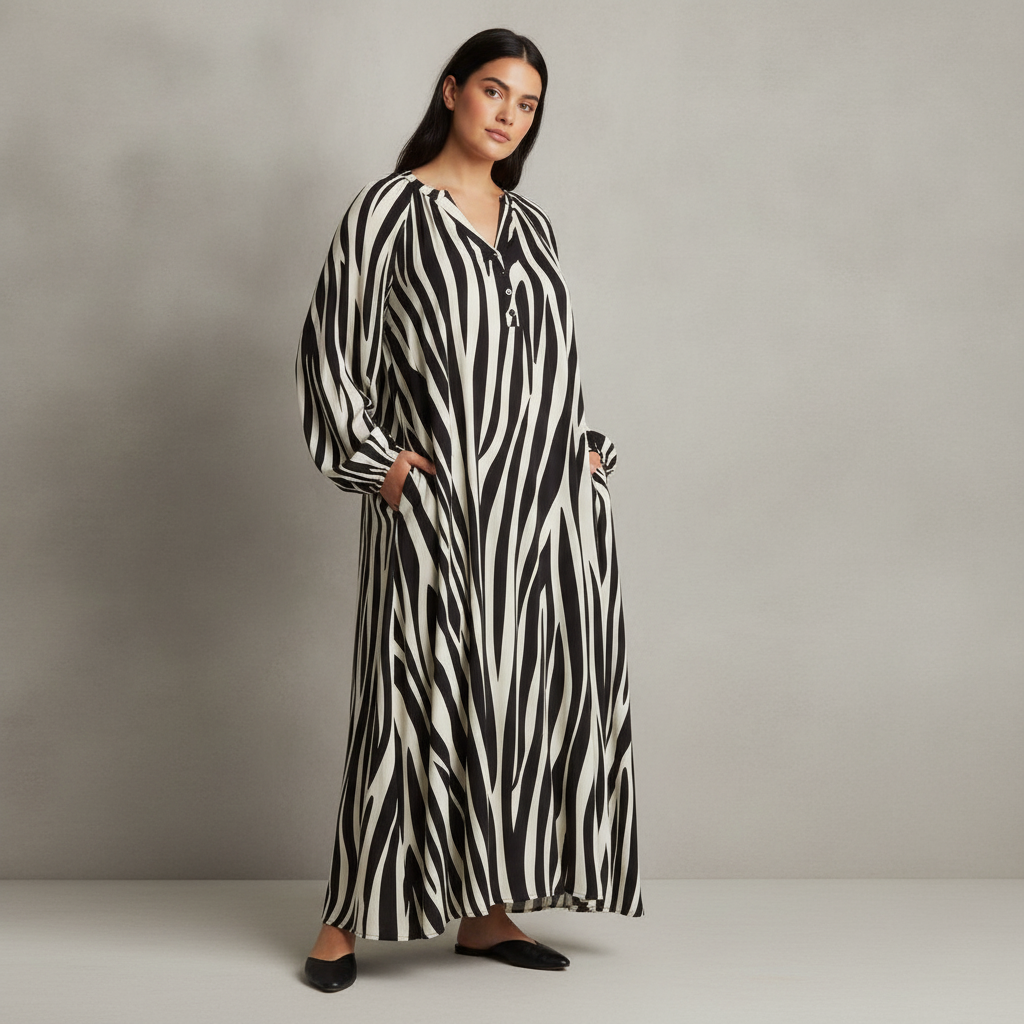 BY DESIGN Lauren Printed Long Sleeve Maxi Dress - Plus - Contrast