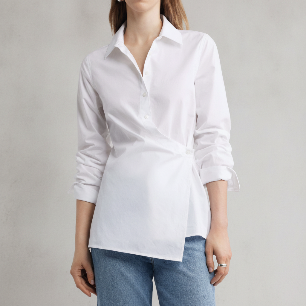Long Sleeve Wrap Button-Up Shirt