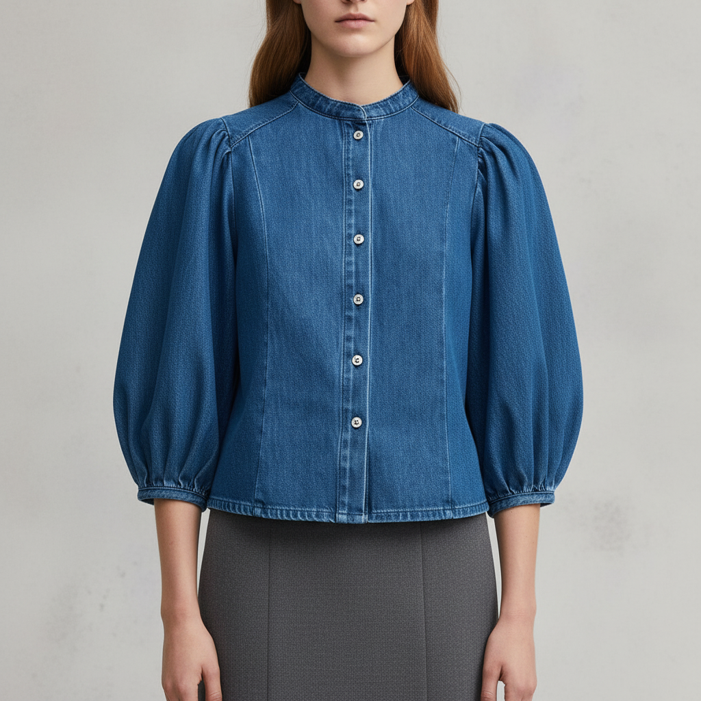 Denim Blous Puff Sleeve