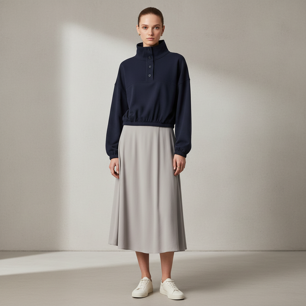 Button-Up Funnel-Neck Sweatshirt