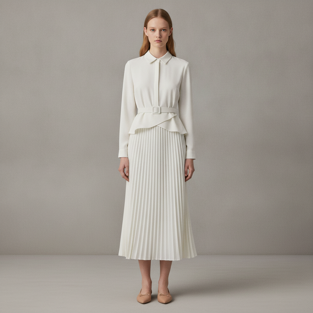IVORY PARIS PLEATED MIDI DRESS