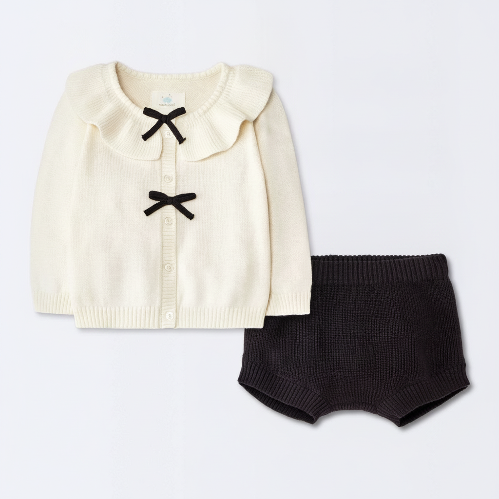 Baby Girls' Bow Sweater and Shorts Set - Cloud Island Cream 3-6M