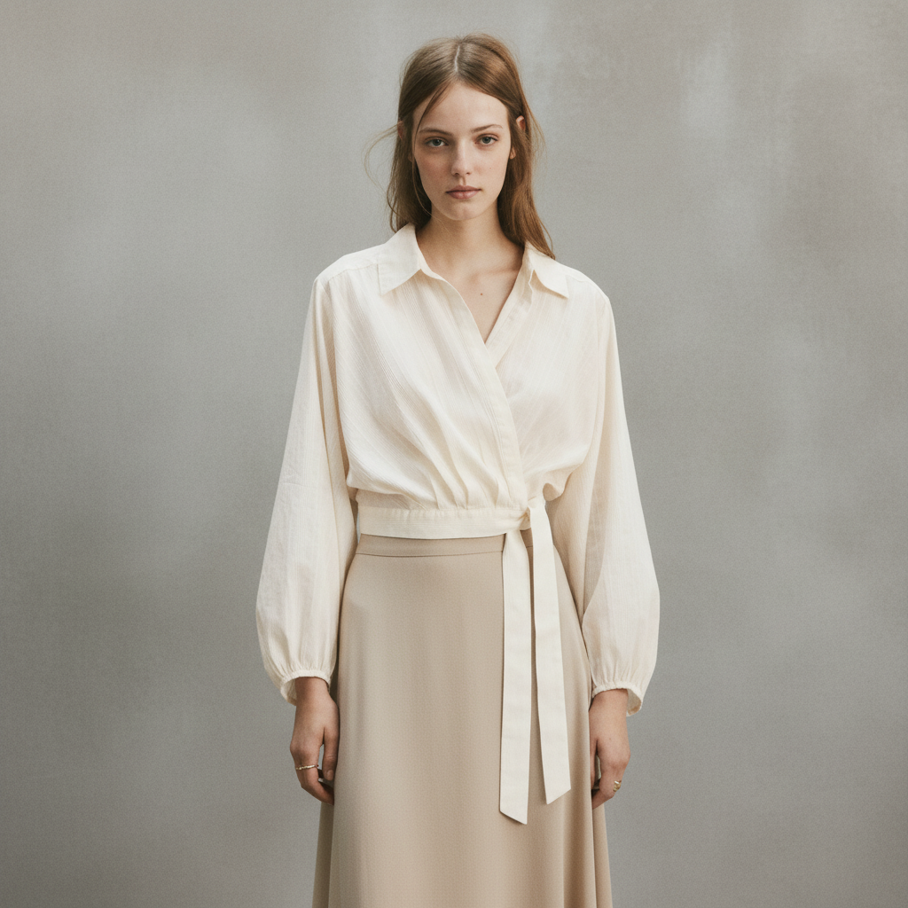Women's Cream Cotton Wrap Shirt
