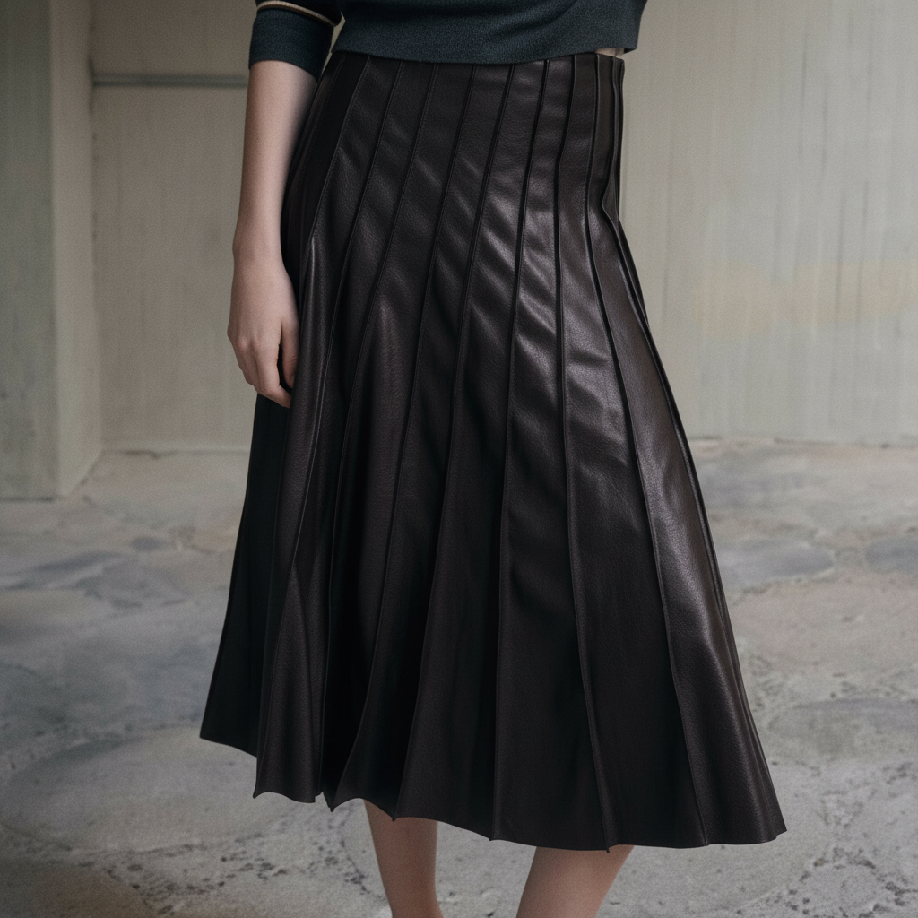 Faux-leather godet skirt