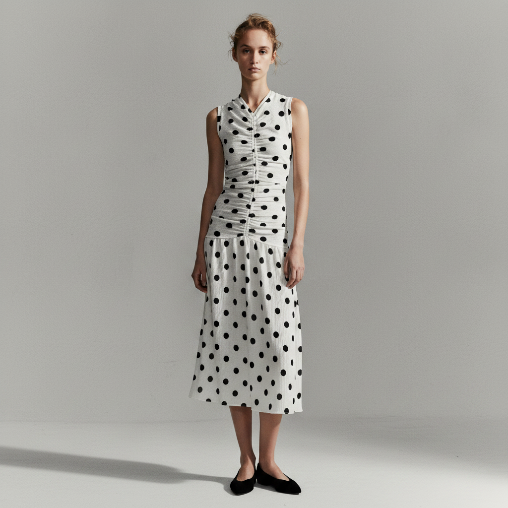 Women's Cream/polka dot Draped Jersey Dress