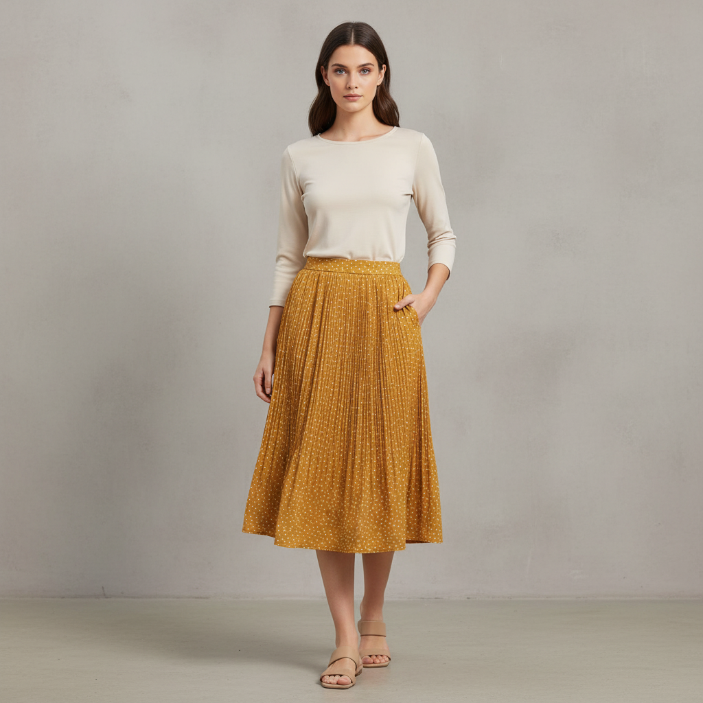 Zeagoo Women's High Waisted Pleated Midi Skirt with Pockets