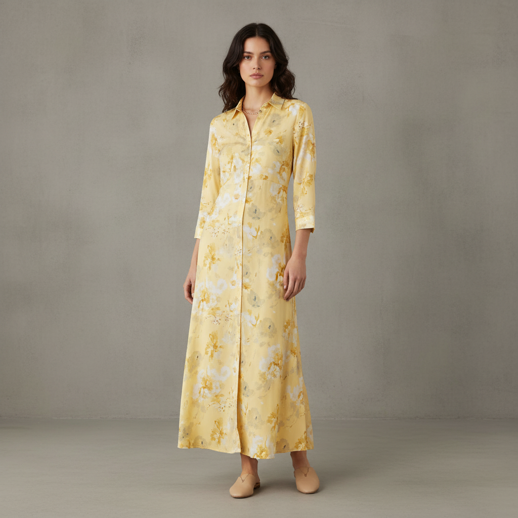 YAS maxi shirt dress in yellow floral print