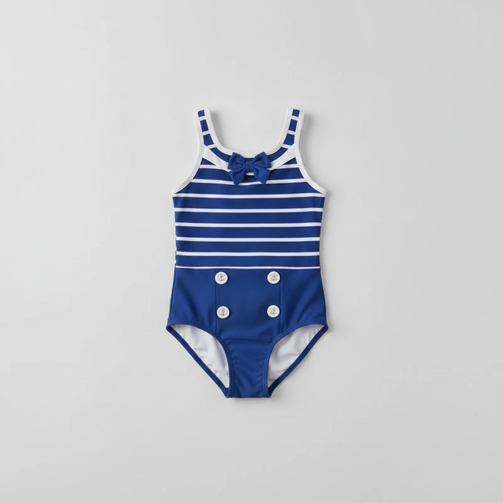 Girls Striped Bow Sailor One Piece Swimsuit - Swim Shop - Blue
