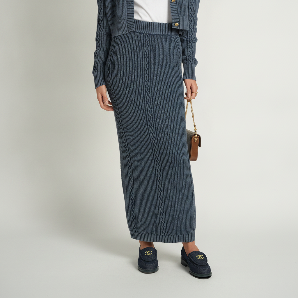 Denim Cable Maxi Skirt
