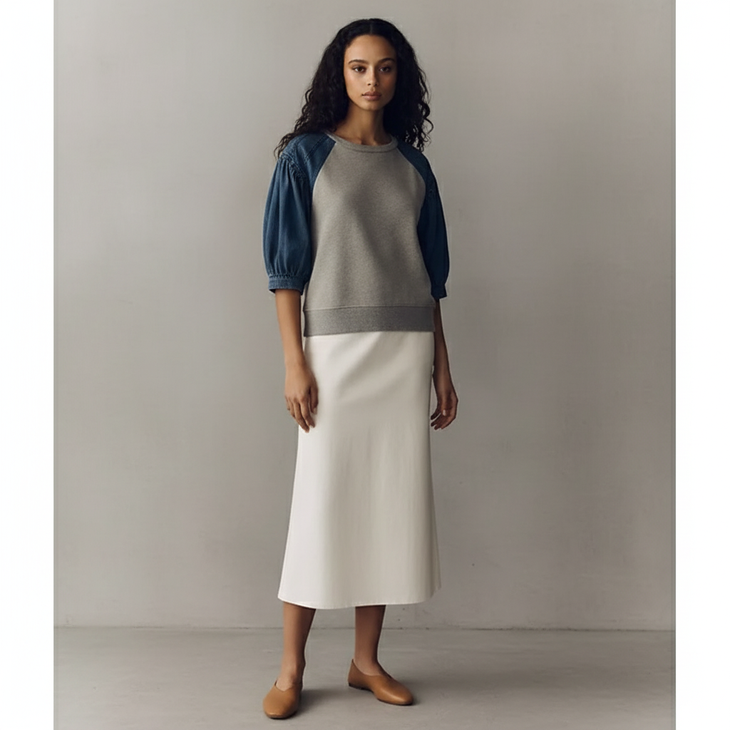 Pilcro Cotton Reworked Puff-Sleeve Sweatshirt Pilcro