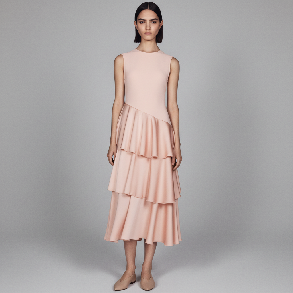 Women's Light pink Ponte Dress with Satin Skirt
