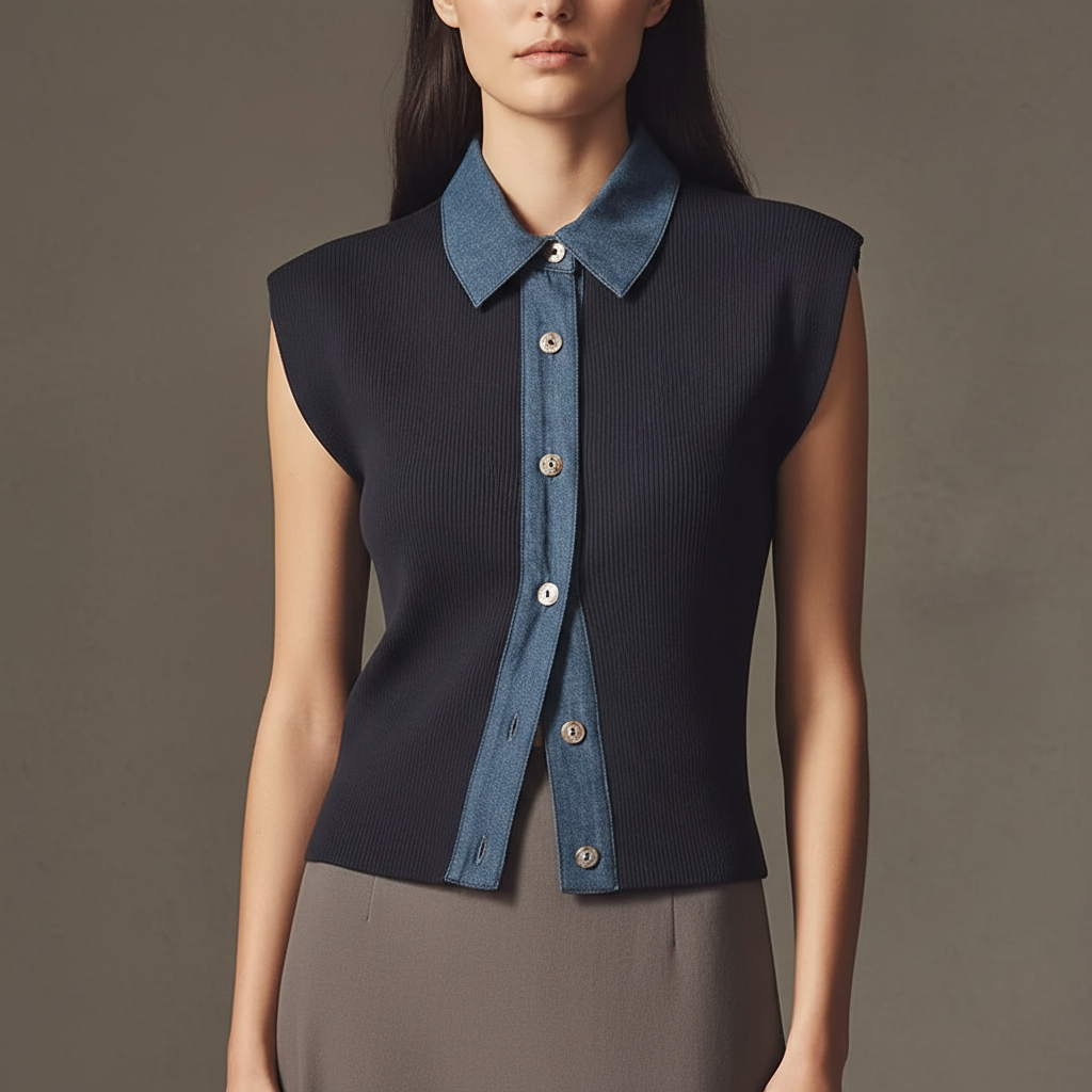 Maeve Collared Denim Muscle Sweater Vest