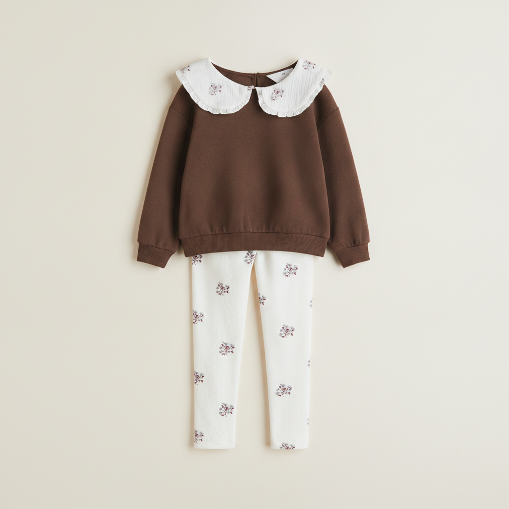 H&M Kids 2-Piece Printed Set - Dark Brown/Floral