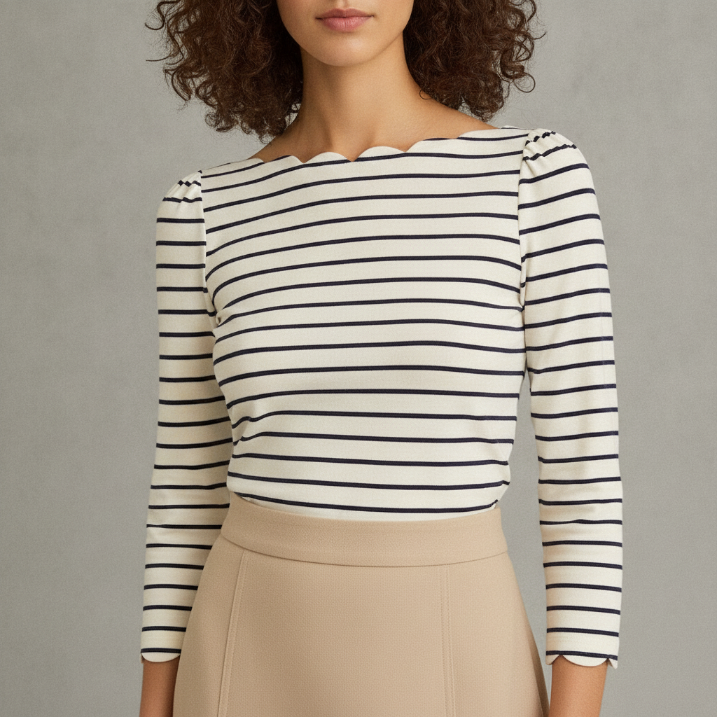 Love & Roses Ivory Stripe 3/4 Sleeve Jersey Top - Size US 4