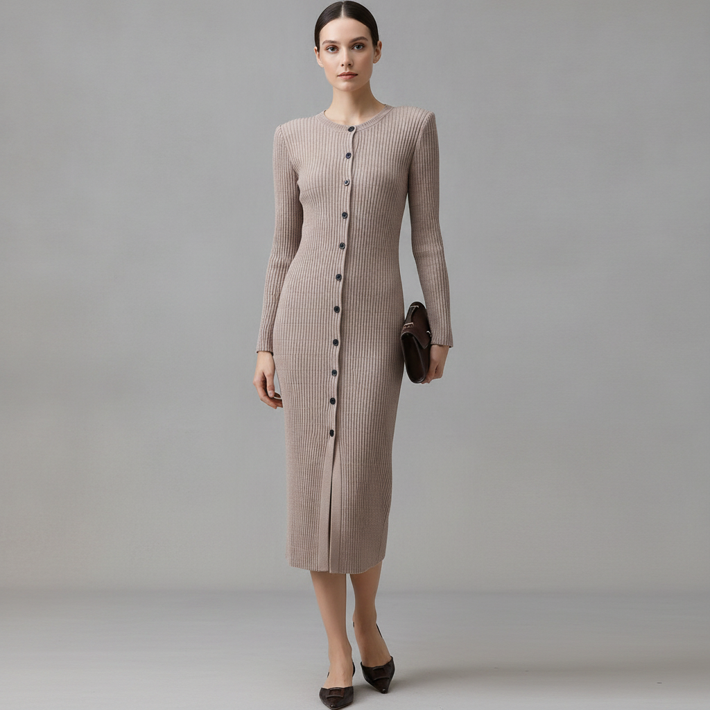 Ribbed Button Sweater Dress