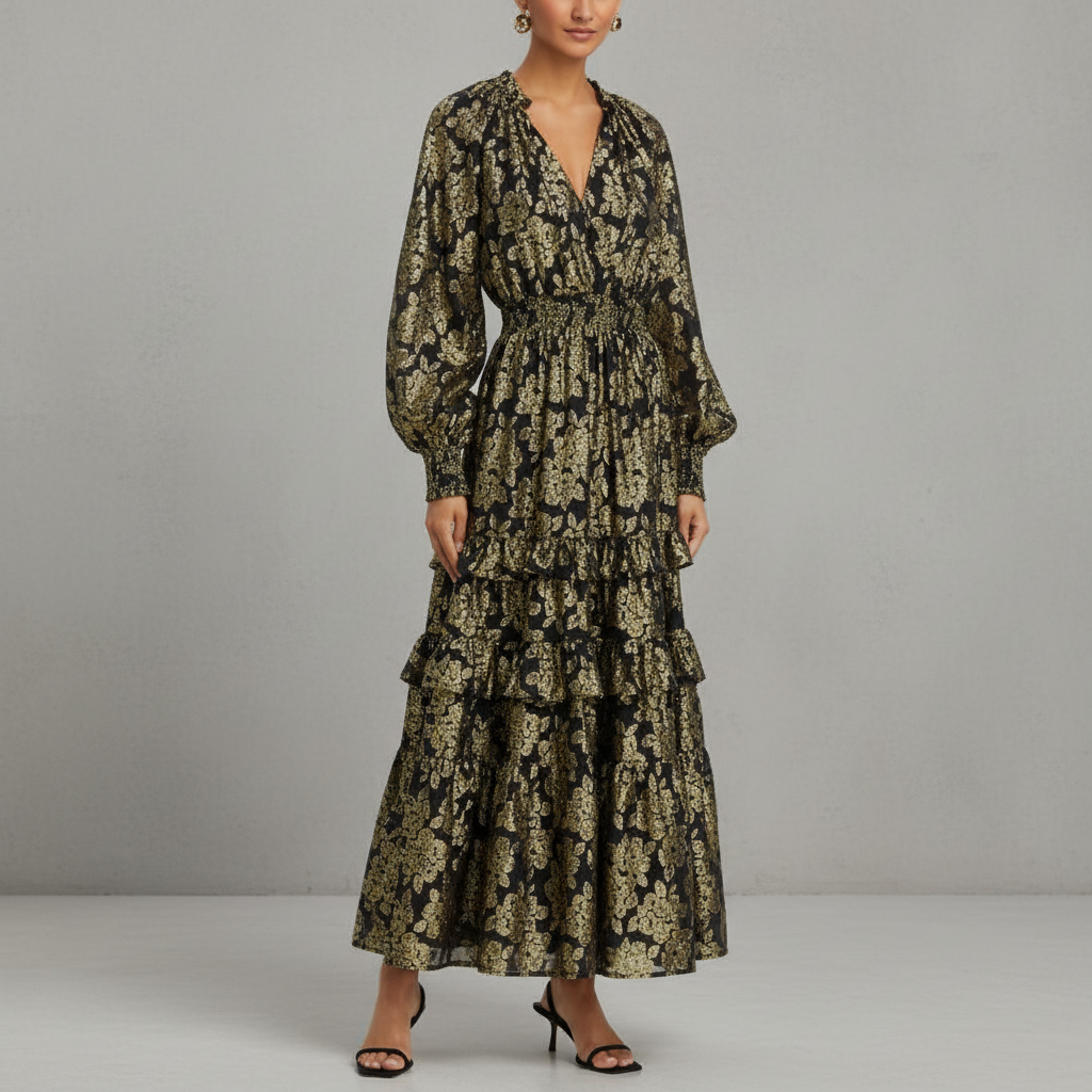 Metallic Jacquard Tiered Dress - Exclusive