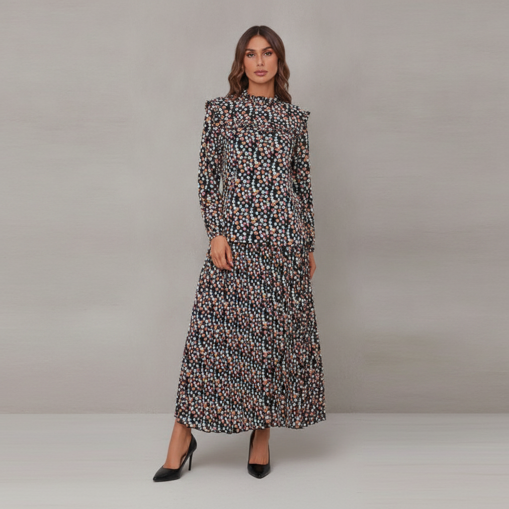 FLORAL PRINT TWO PIECE MIDI DRESS SET
