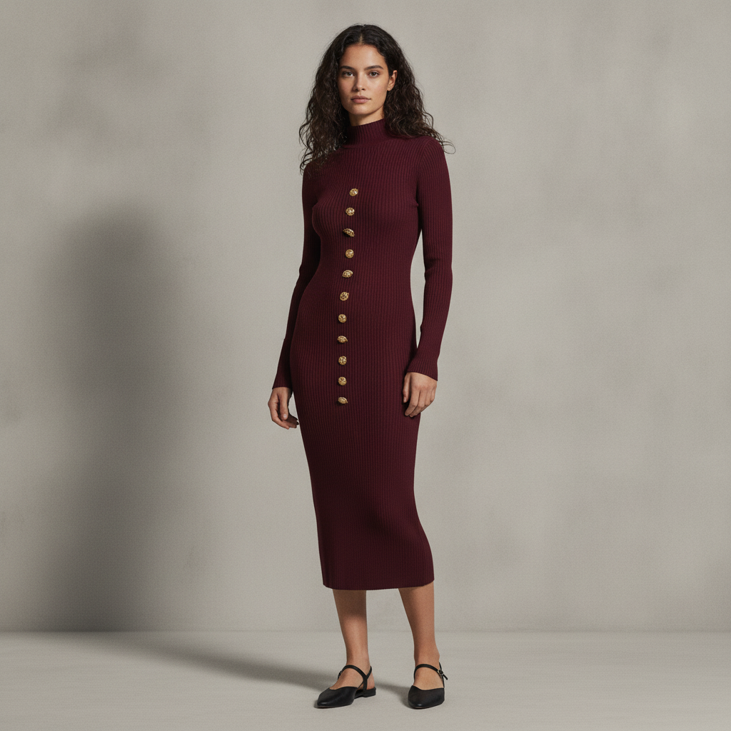 DALIA MACPHEE Mock Neck Long Sleeve Button Embellished Sweater Dress