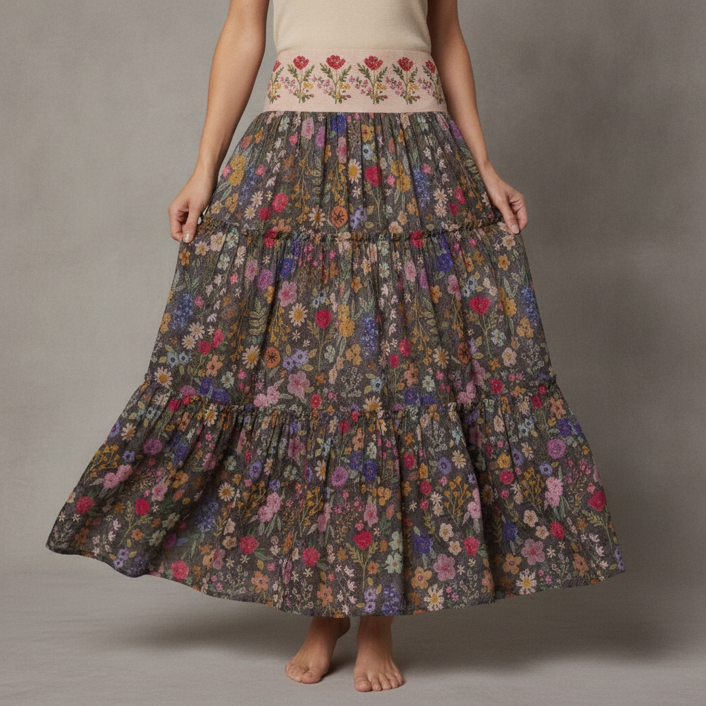 Karlie Embroidered Tiered Maxi Skirt