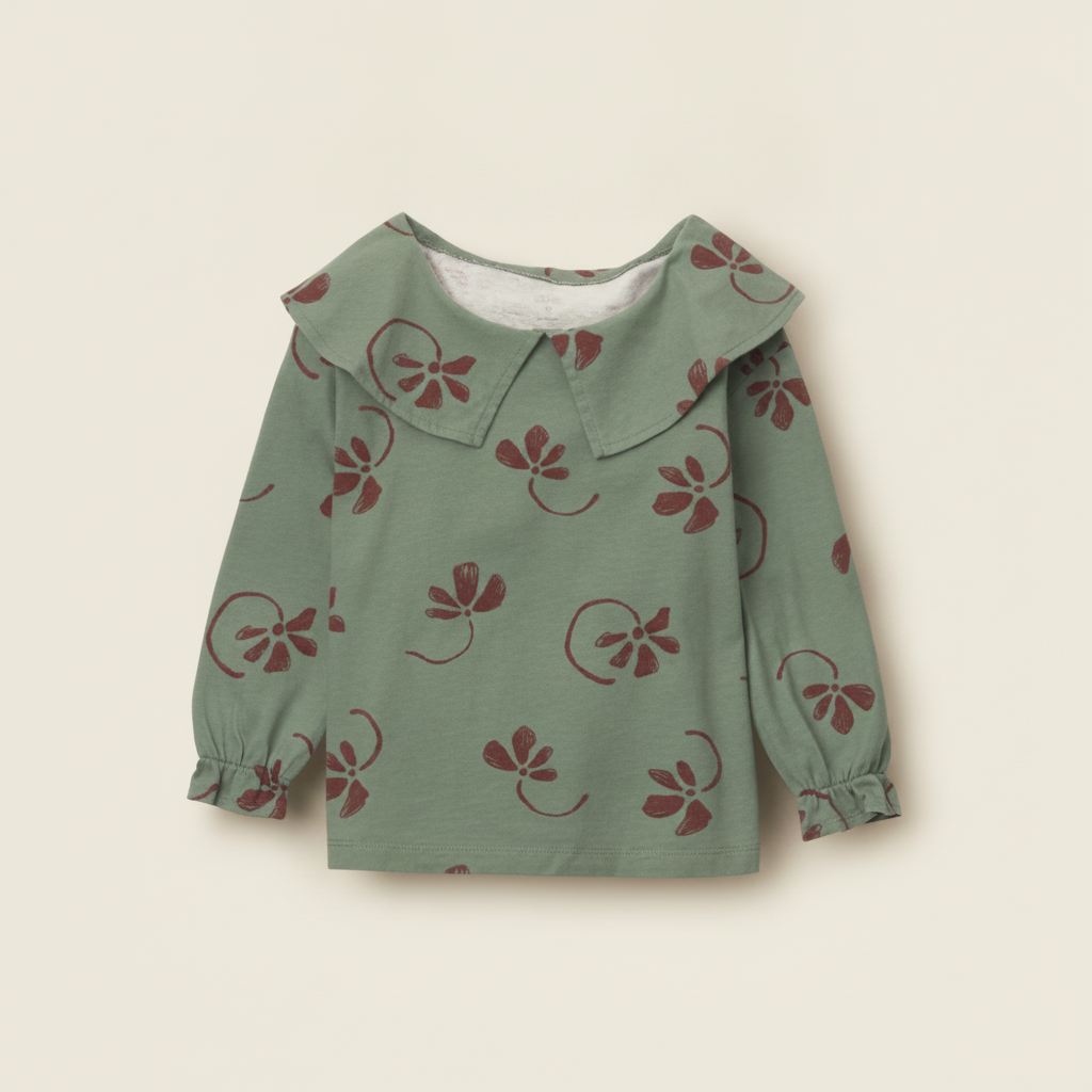 Otter Avenue Toddler Girl Peter Pan Collar Top in Floral Print - Sage