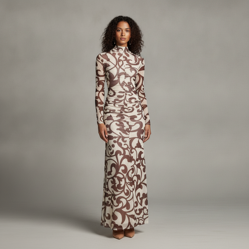 Premier Amour Mock Neck Long Sleeve Fitted Maxi Dress
