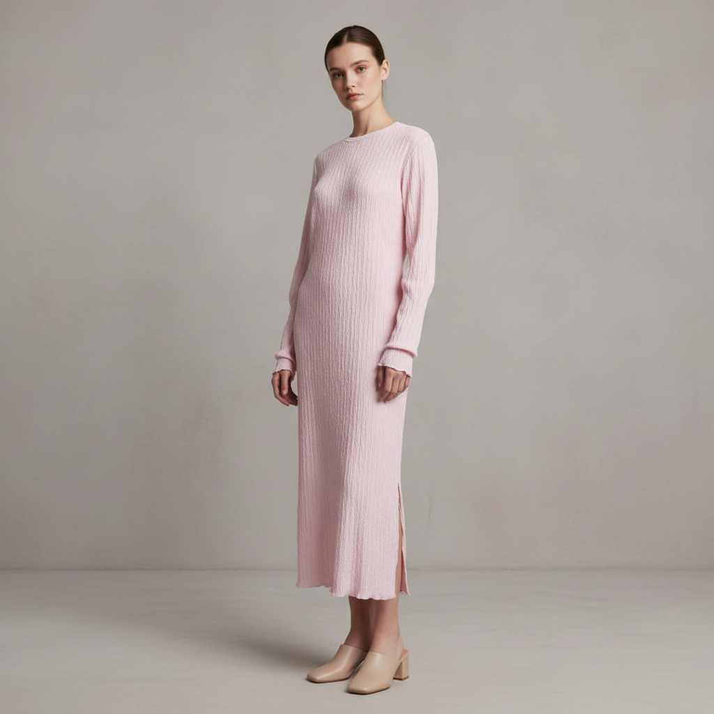 Pieces long sleeve plisse midi dress in ditsy pink floral print