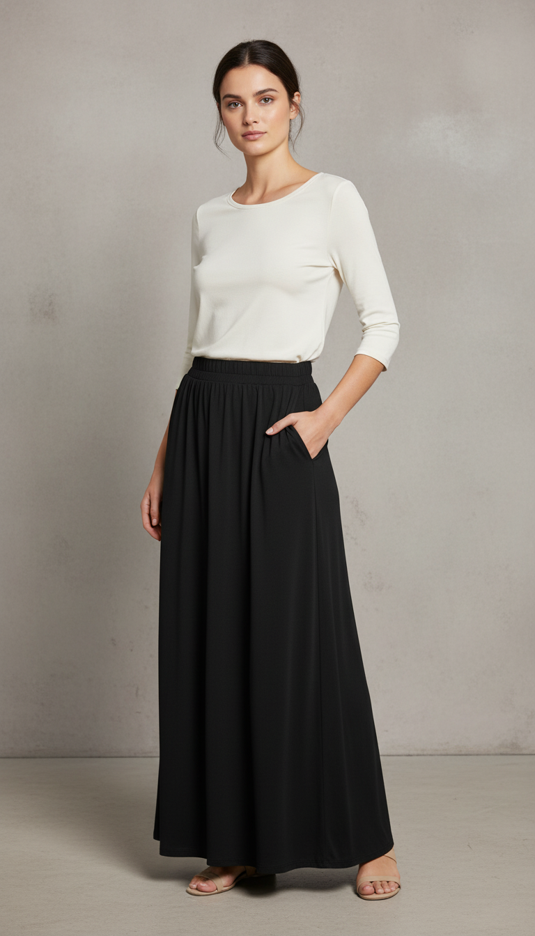 Maxi A-line Long Skirt with Pockets